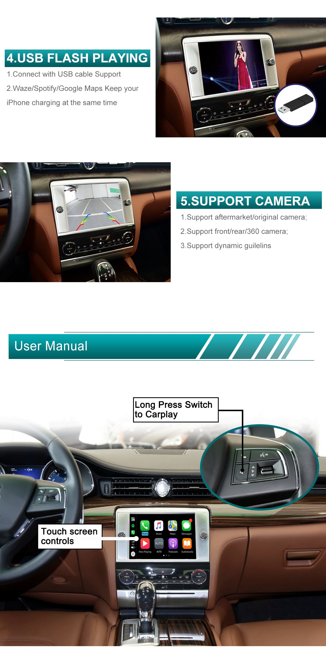 iManAuto Wireless CarPlay Interface for Maserati Ghibli Quattroporte 2014-2016 Android Auto Mirrorlink Car Accessories