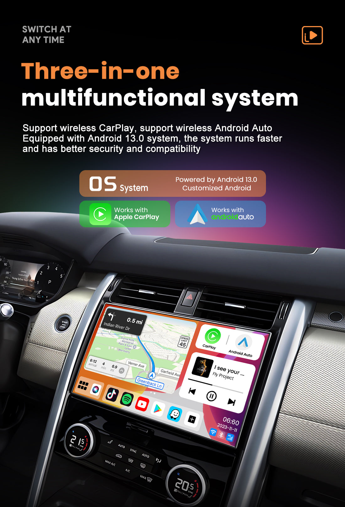 iManAuto CarPlay AI Box LED QCM6125 Android 13 Wireless CarPlay Android Auto Smart AI Box 4GLTE with SIM TF Port FOTA Upgrade 8G+128G