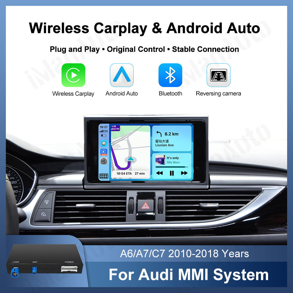 iManAuto Wireless CarPlay Module for Audi A6 A7 C7 2012-2018, Plug and Play, Support Android Auto & Rear Camera