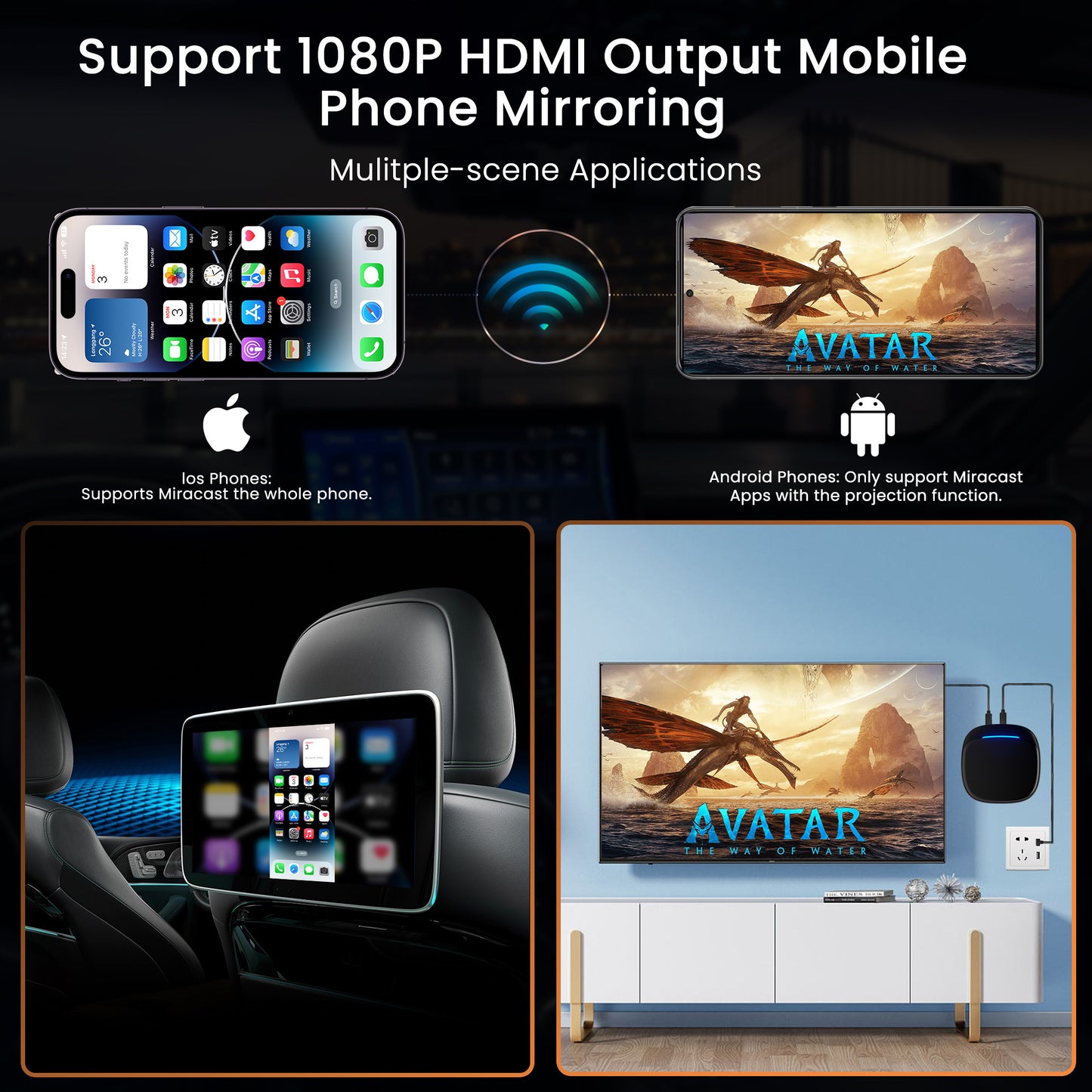 iManAuto CarPlay AI Box LED QCM6125 Android 13 Wireless CarPlay Android Auto Smart AI Box 4GLTE with SIM TF Port FOTA Upgrade 8G+128G