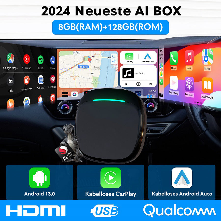 iManAuto CarPlay AI Box LED QCM6125 Android 13 Wireless CarPlay Android Auto Smart AI Box 4GLTE with SIM TF Port FOTA Upgrade 8G+128G